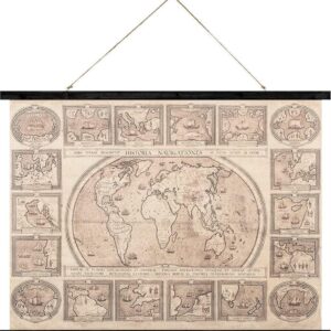 Balvi Wandposter Oude Wereldkaart 74 Cm Hout/canvas Bruin